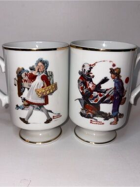 Danbury Mint Norman Rockwell Coffee Tea Mugs Circus Clown Hide Your Eyes Girl